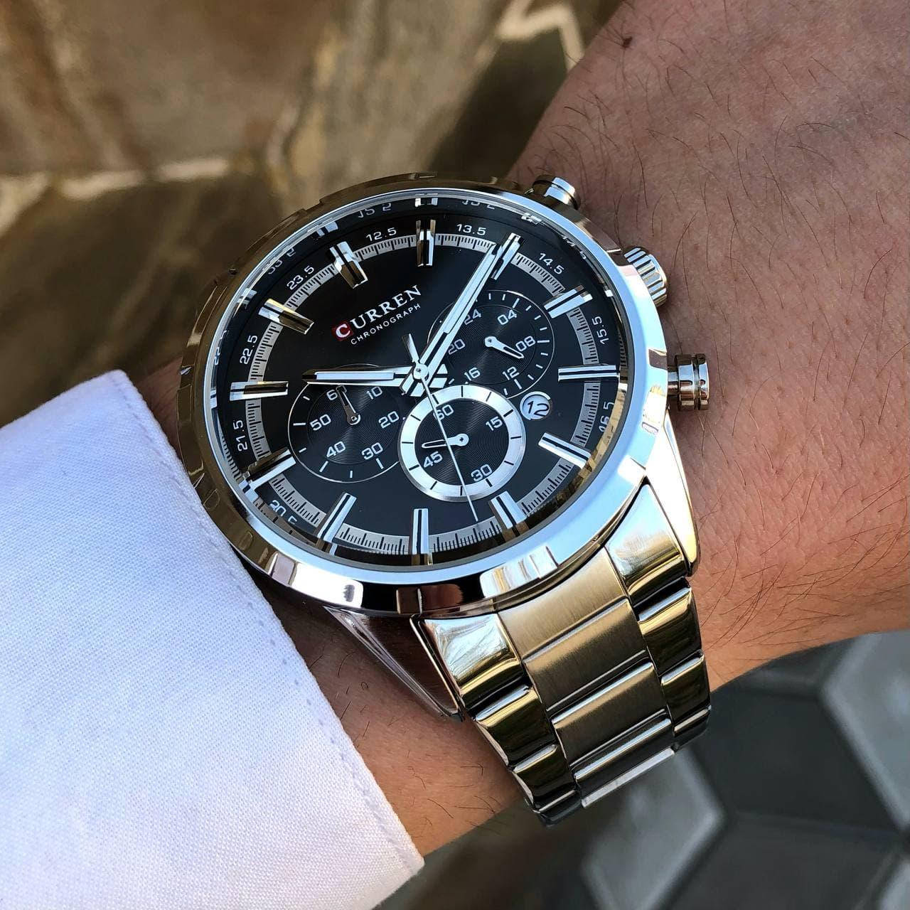 

Мужские серебряные наручные часы Curren