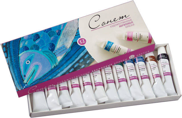 

Краски акриловые, Сонет, 12 цв., туба, 10 мл.