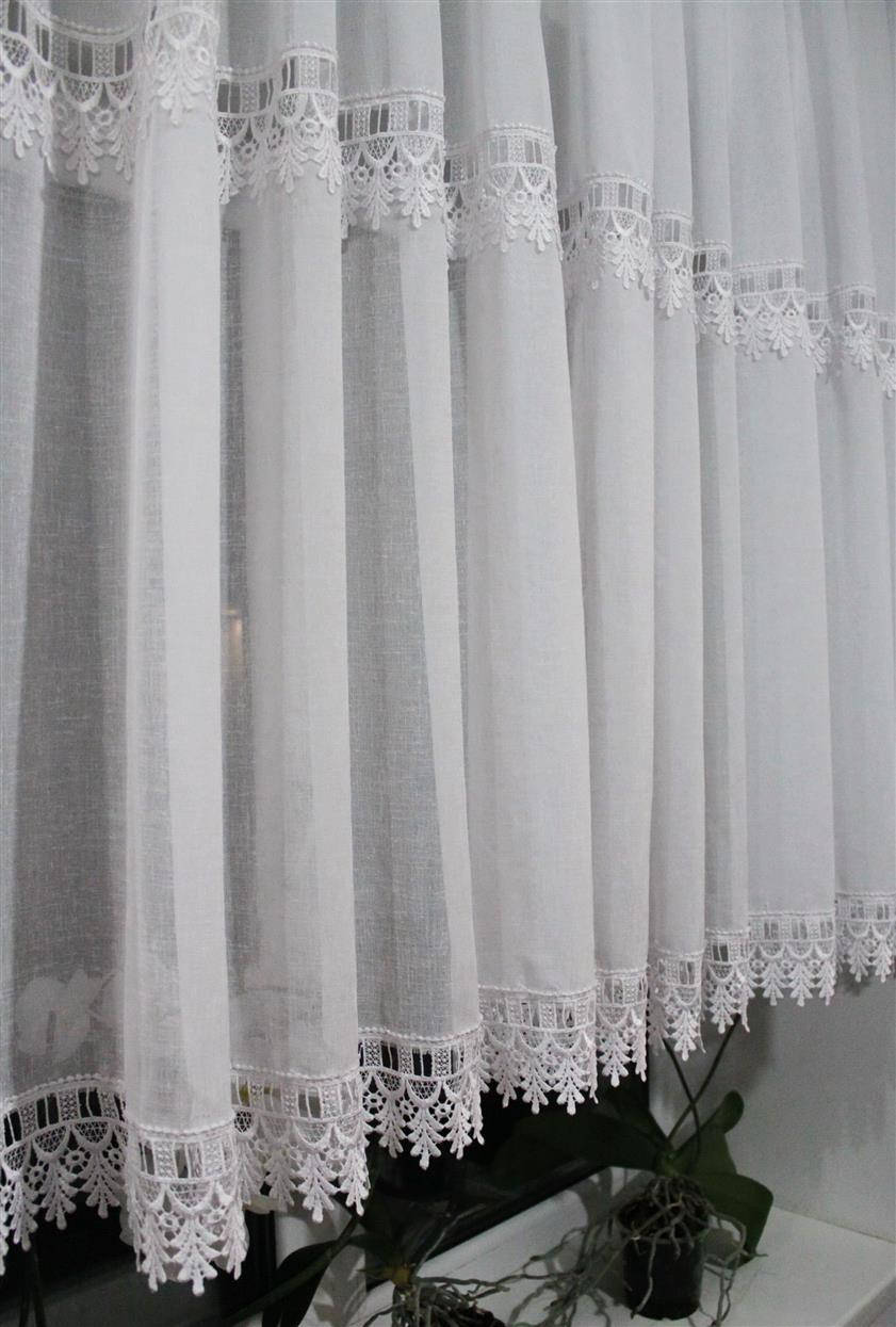 

Тюль готовая до подоконника батистовая с кружевом 135х350 белая (2040), Белый