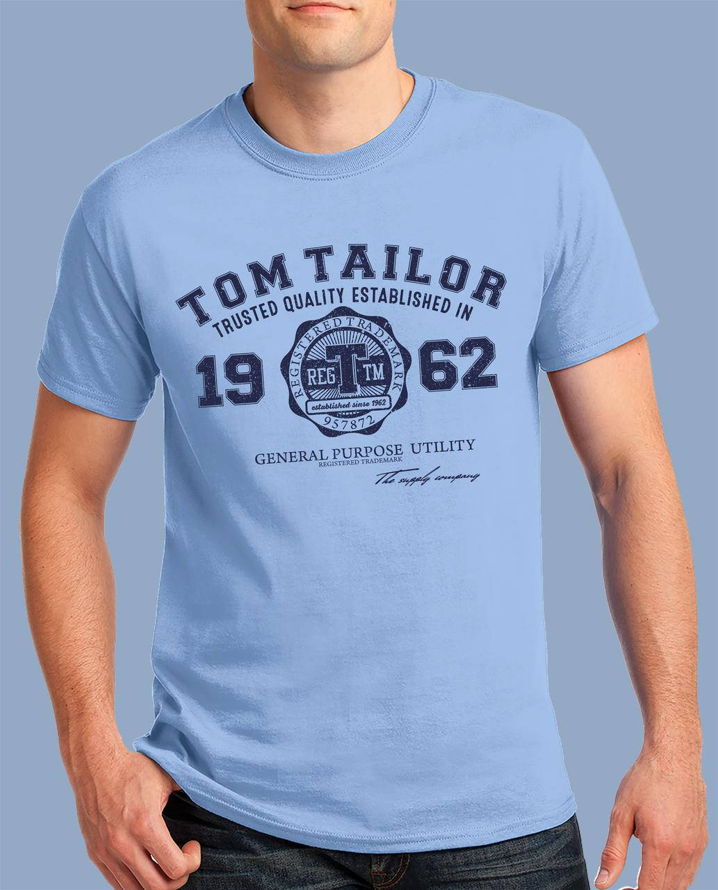 

Мужская футболка c надписью в стиле "TOM TAYLOR" 100% хлопок светло-голубая