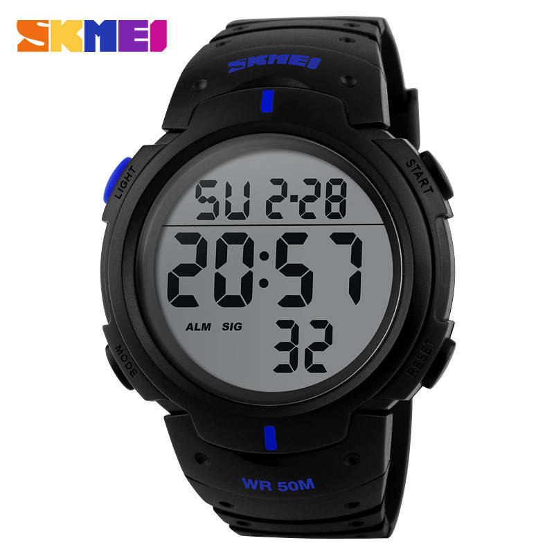 

Skmei 1068 черные с синими вставками мужские спортивные часы