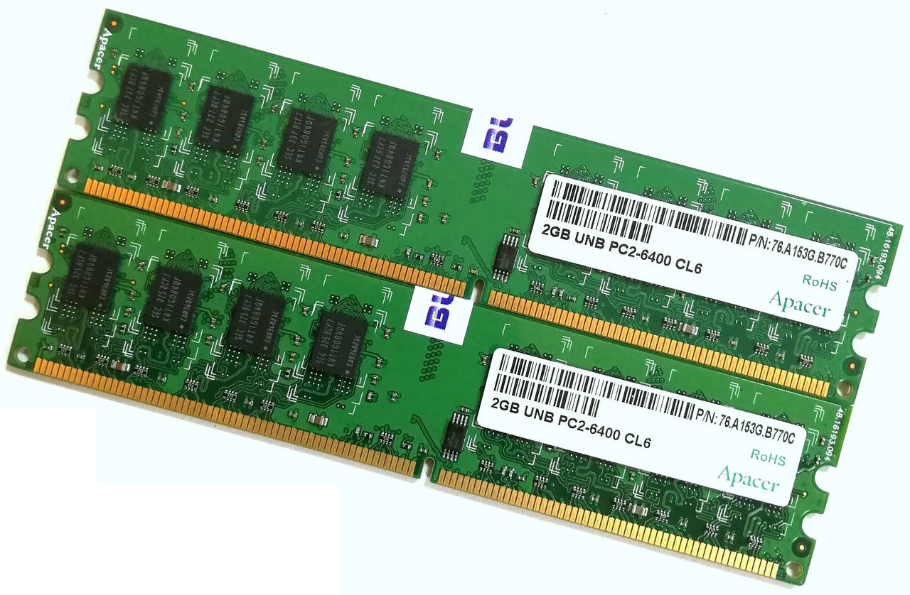 

Пара оперативной памяти Apacer DDR2 4Gb (2Gb+2Gb) 800MHz PC2 6400U CL6 (76.A153G.B770C) Б/У