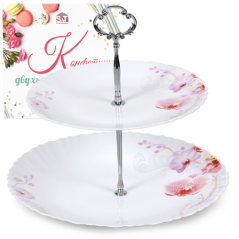 

Цукерниця 2х ярусна (8,5/10,5) Рожева орхідея, Белый