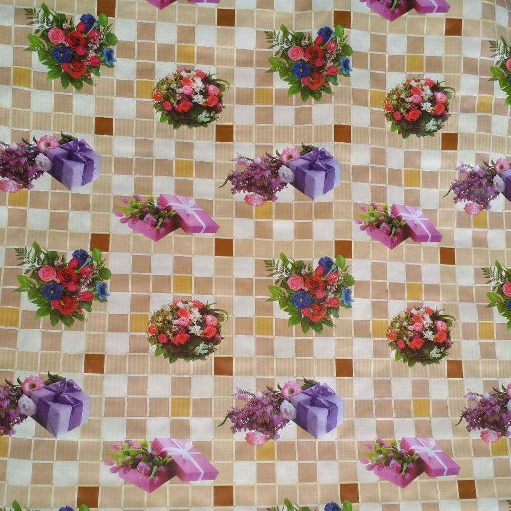 

Скатерть клеенка бежевая на кухонный стол ПВХ на нетканной основе, Мозаика с принтом цветы 1,37 х 1м, Бежевый