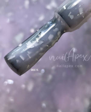 

Камуфлирующая база с поталью NailApex №15 красивого лавандового цвета с серебряной поталью, 15 мл