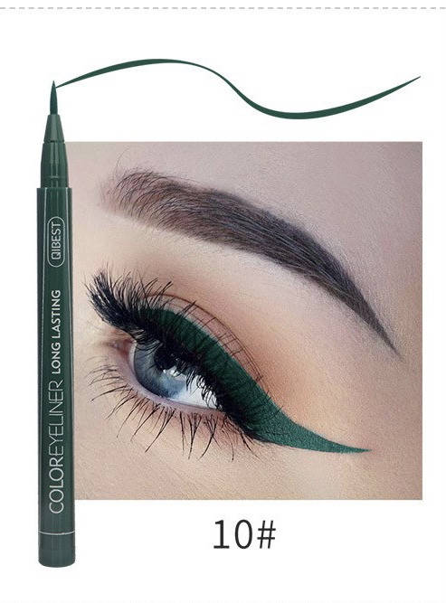 

Цветная водостойкая подводка фломастер для глаз QIBEST Color 10# тёмно-зелёный