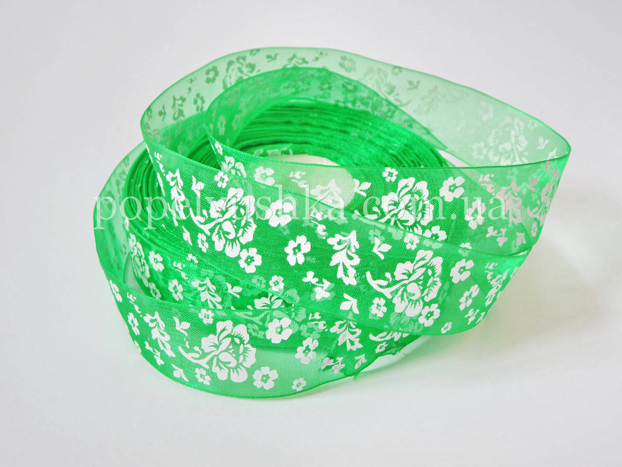 

Органза с цветами зеленая 2,5 см