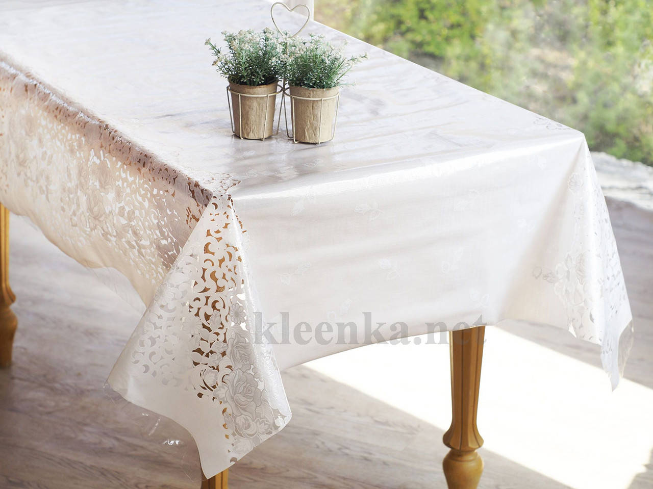 

Скатерть клеенчатая на стол Ажур Лейс, Белый