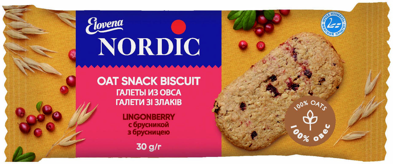 

Галеты из овса NORDIC с брусникой 30г, (30шт/ящ)