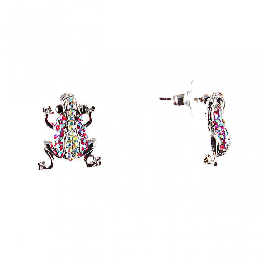 

Серьги пусеты "Лягушки" украшены белыми и розовыми стразами, металл "серебро"\ 2017mm