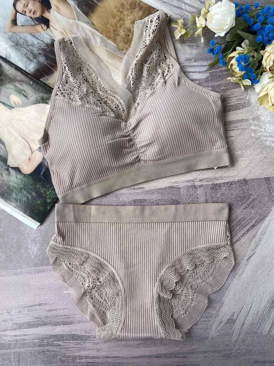 

70/75/80-А/В Серый набор нижнего белья из трусиков и топика, женское нижнее белье комплект