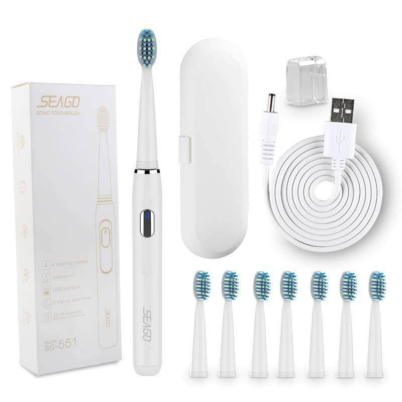 

Звуковая Зубная Щетка Электрическая 4 Режима + 8 Насадок + Кейс Для Хранения Seago SG551 Белая