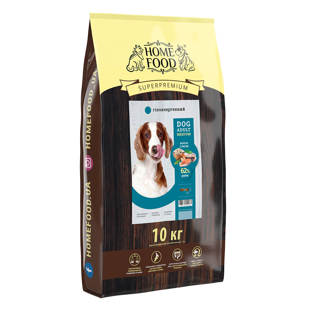 

Сухой корм Home Food гипоаллергенный для средних пород собак с форелью и рисом на развес