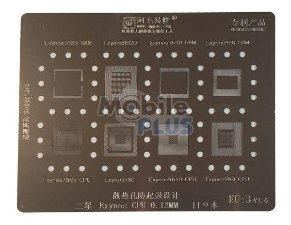 

Трафарет BGA AMAOE EU:3 для Exynos 7885 CPU, Exynos 9610 RAM, Exynos 980, Exynos 9820