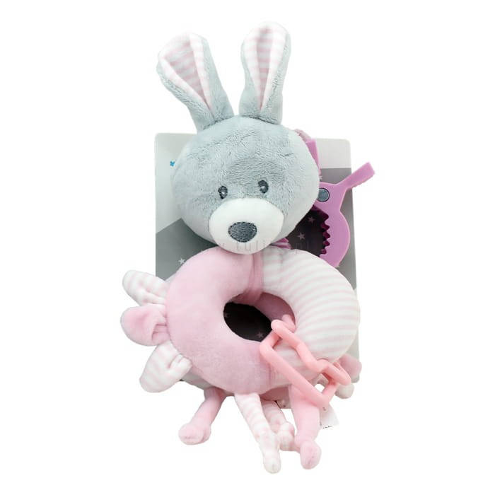 

Плюшевая погремушка - подвеска на клипсе Tulilo Rabbit Кролик 17см, Розовый