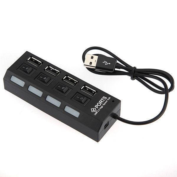 

USB хаб Memos на 4 порта Black, разветвитель с кнопками on off Черный! Salee