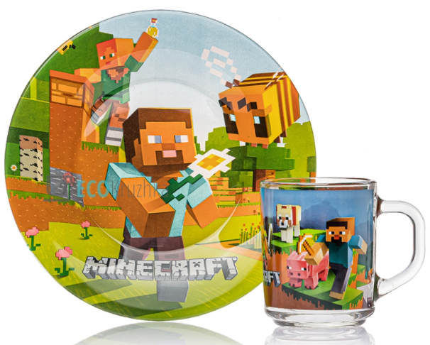 

Уценка! Детская стеклянная посуда для кормления Minecraft Майнкрафт (тарелка и чашка)