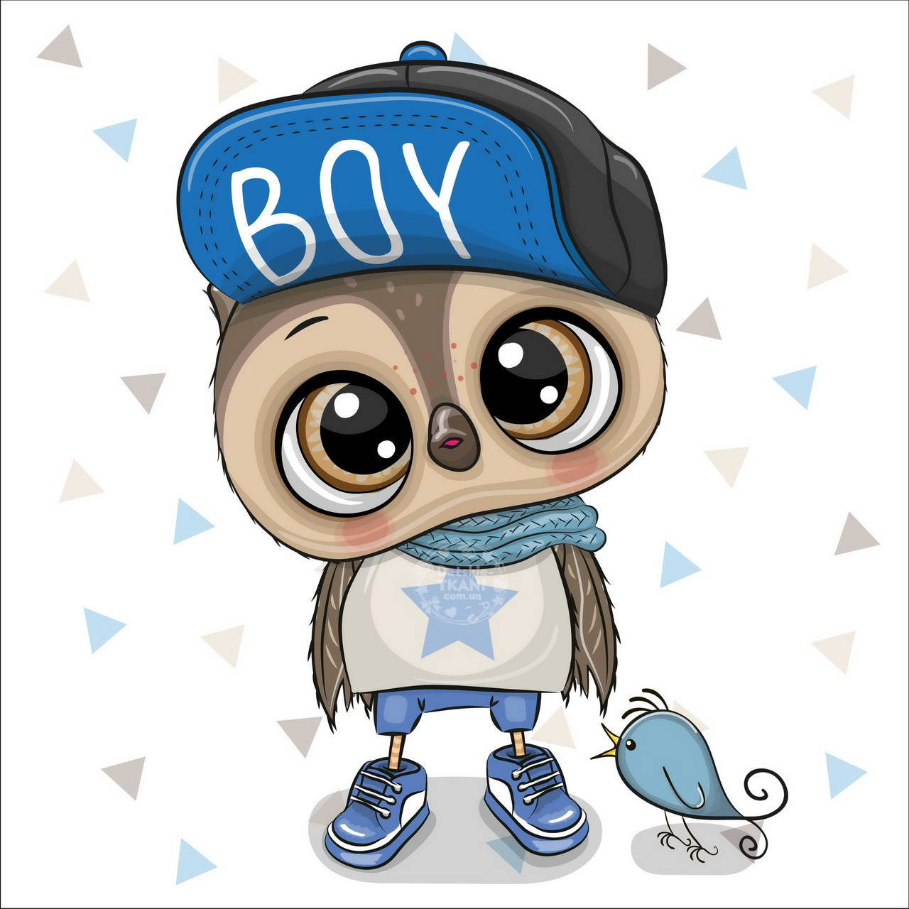 

Панелька из сатина размером 34*34 см "Совёнок BOY с треугольниками"