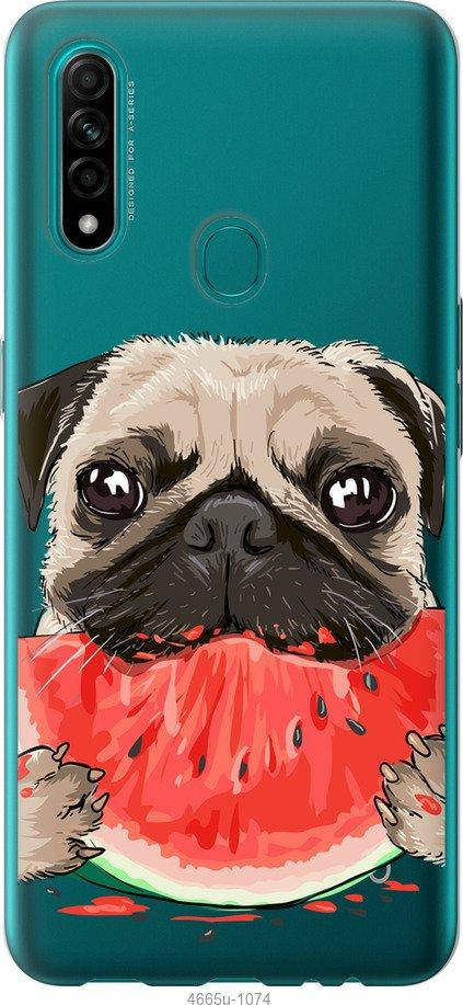 

Чехол для Oppo A31 с картинкой Чехлы для оппо а31 с принтом Мопс и арбуз, Красный
