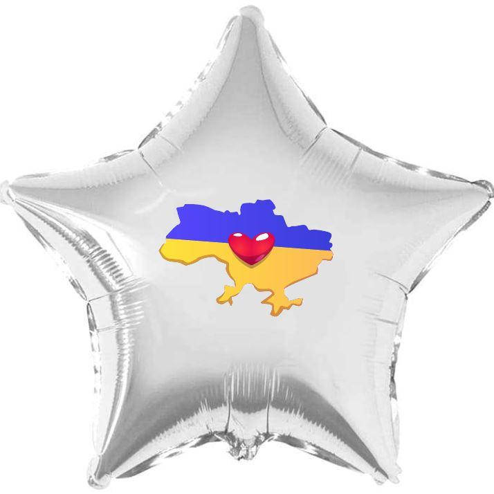 

Патриотическая наклейка "Карта Украины с сердцем" на шар 18", Разные цвета