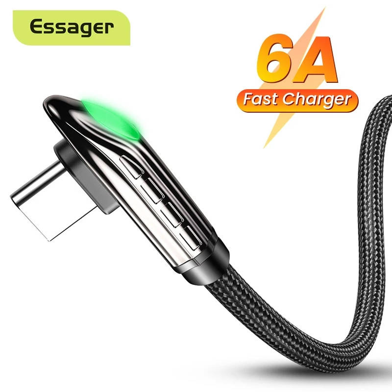 

Кабель зарядный 2 метра Essager Type-C 6A, Черный