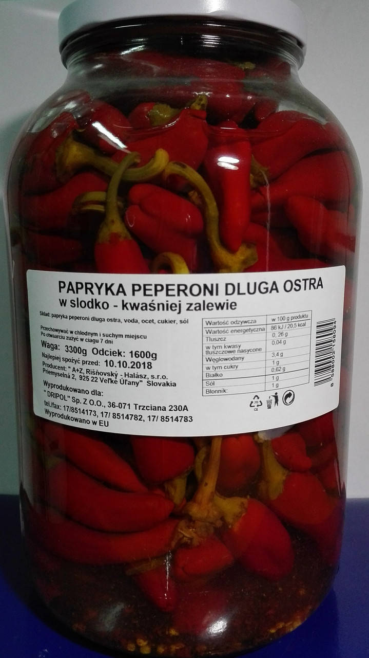 

Перец пеперони острый 1,3/3,3 кг