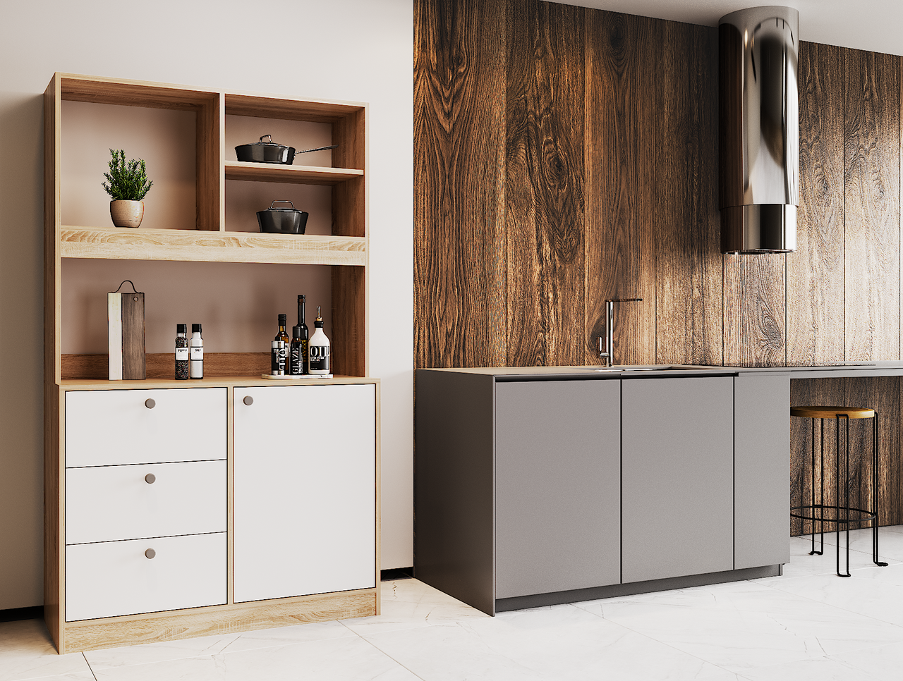 Міні-кухня Doros Лея Дуб сонома/Білий ДСП 100х43х171 (81359335) 3