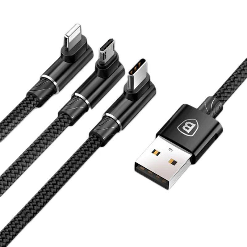 

Кабель Baseus MVP 3 in 1 Mobile Game Cable USB for M+L+T 3.5A 1.2 м Black CAMLT-WZ01, Черный