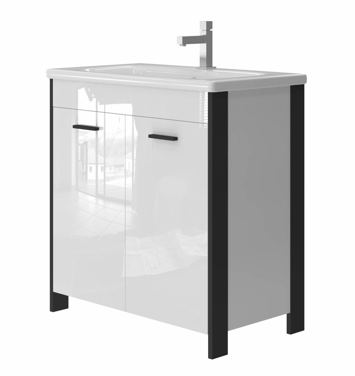 

Тумба для ванной Juventa Brooklyn Br-80 с умывальником Soft-80 бело-черная