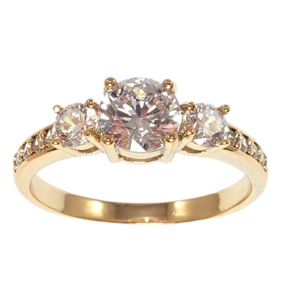 

Кольцо Xuping Позолота 18K "Три кристалла с дорожкой циркония " р 17,17.5,18,5