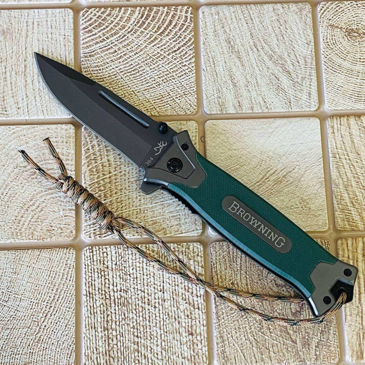 

Нож складной Browning 364 рукоять G10, темляк, полуавтоматический нож, карманный, цвет зелёный (364-green)