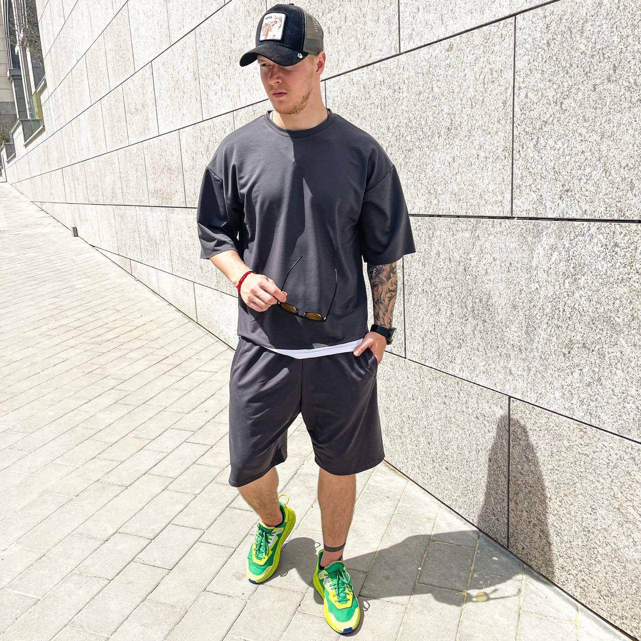 

Мужской стильный летний комплект ASOS шорты + футболка серый