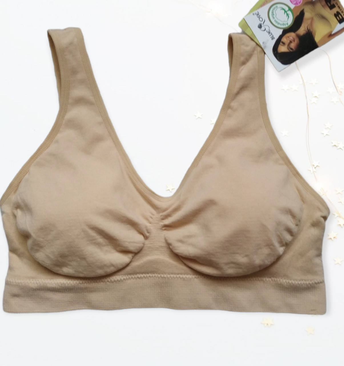 

Женский хлопковый топ бежевый на широкой бретельке Размеры 90-95 95-100