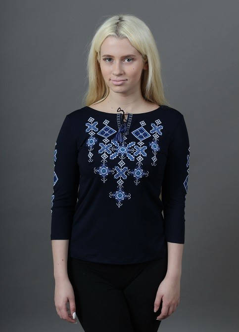 

Женская вышитая футболка с удлиненным рукавом, Синий