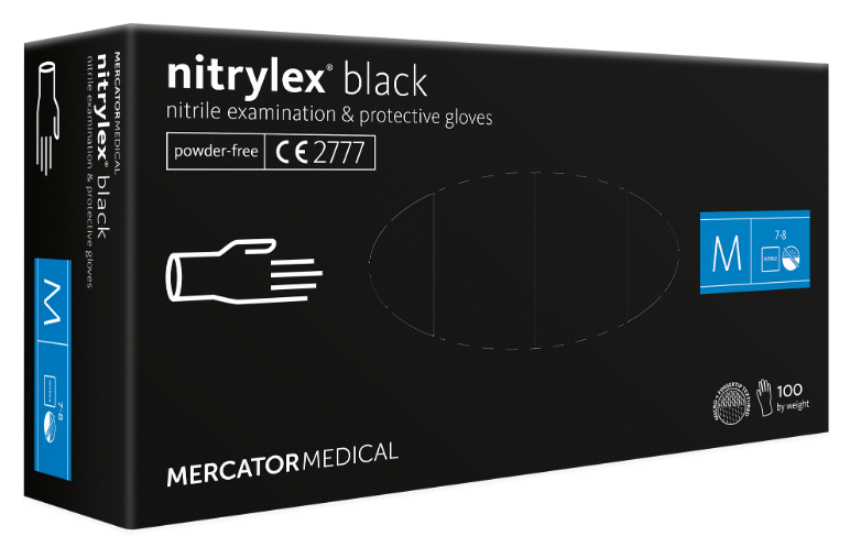 

Нитриловые перчатки M (7-8) черные Nitrylex® PF BLACK, Черный