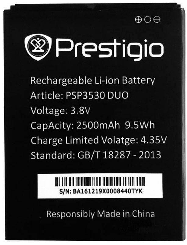 

Аккумулятор Prestigio MultiPhone 3530 Duo / PSP3530 DUO (2500 mAh) 12 мес. гарантии