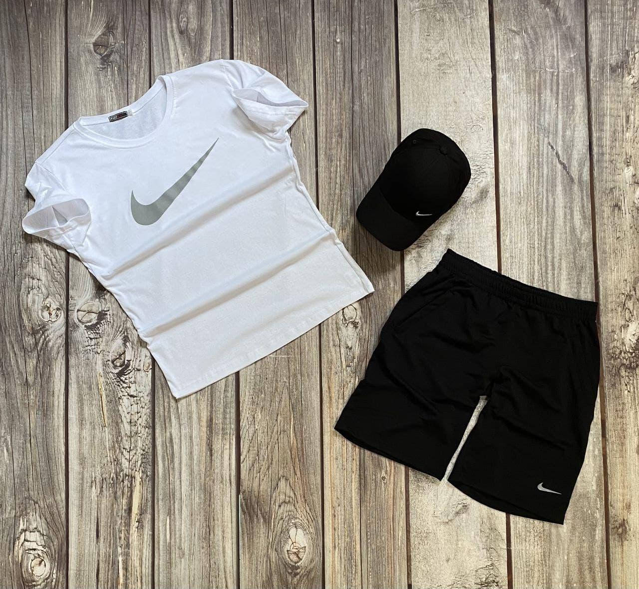 

Летний мужской спортивный костюм Nike, белая футболка, шорты и кепка, Белый