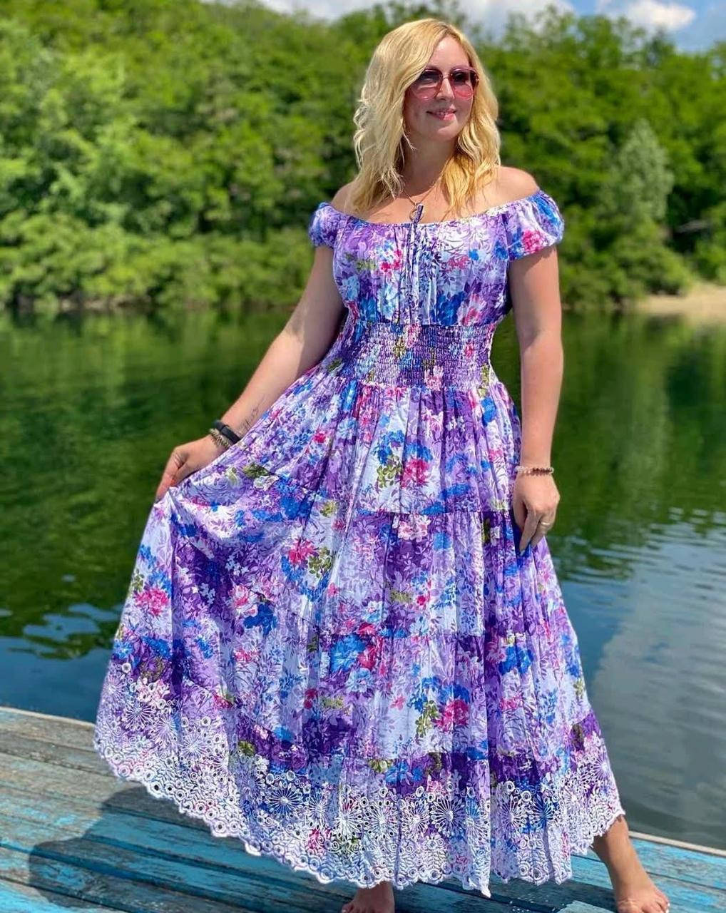 

Летнее длинное платье из натуральной ткани (L-3XL)