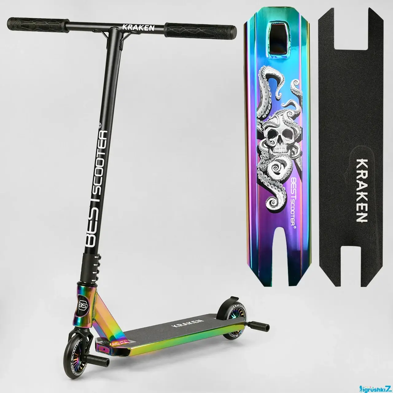 

Самокат трюковый Best Scooter "Kraken" HIC-система, пеги, алюм. диск и дека, колеса PU-110мм, анодированный, Разные цвета