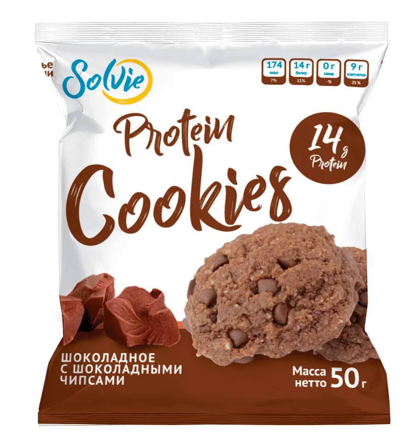 

Протеиновое печенье Solvie Шоколадное с Шоколадными Чипсами (50 грамм)