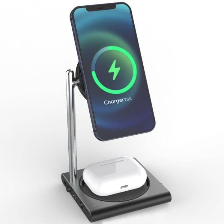

Беспроводная зарядка 2 в 1 MagSafe док станция Magnetic Wireless Charging Stand для iPhone 12, AirPods, Черный