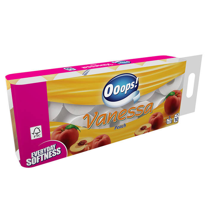 

Туалетная бумага Ooops! Vanessa Premium Персик 3 слоя 10 шт 115 отрывов, Белый
