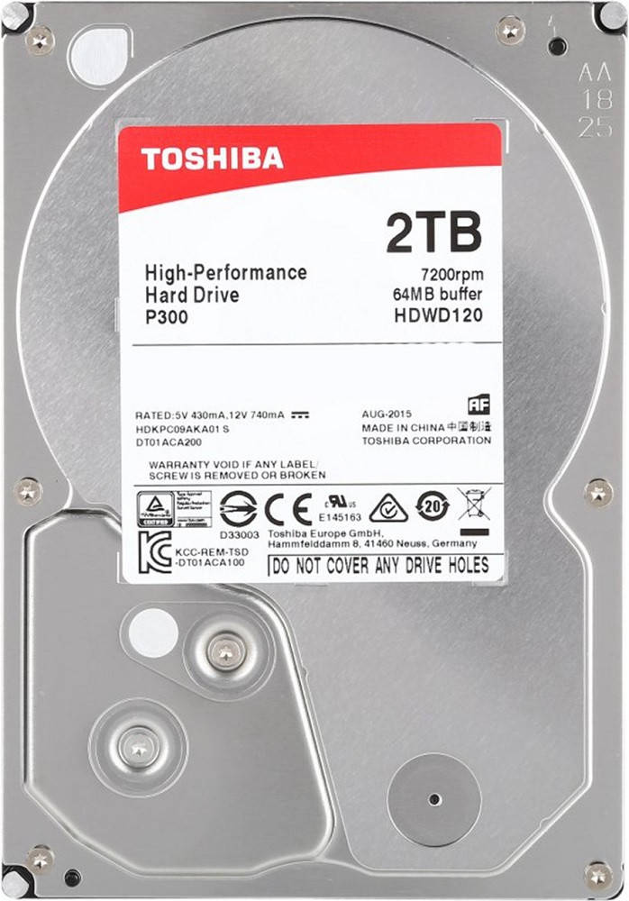 

Жесткий диск 3.5" 2TB Toshiba P300 7200rpm 64MB SATAIII (HDWD120UZSVA)