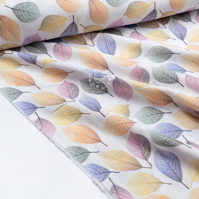 

Муслин в квадратики с цифровой печатью "Разноцветные листья", ширина 165 см, Разные цвета