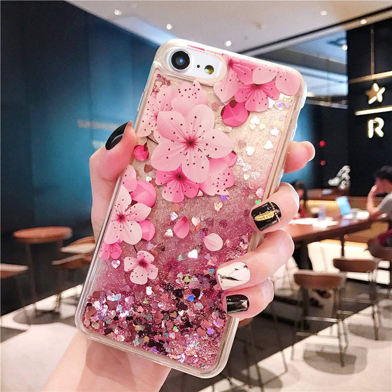 

Чехол Glitter для Iphone 5 / 5s / SE бампер жидкий блеск Sakura, Peach