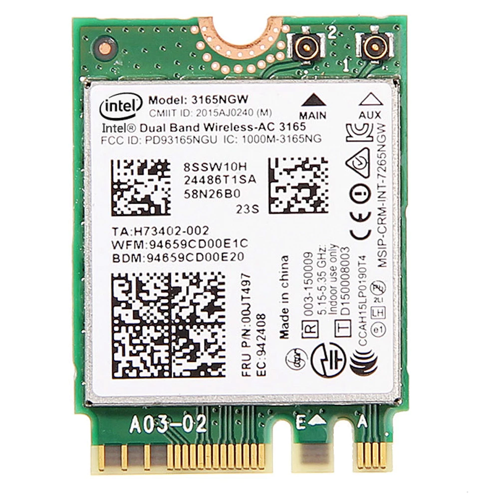 

Б/В Wi-Fi модуль двухдиапазонный Intel Dual Band Wireless-AC 3165 (Model: 3165NGW)
