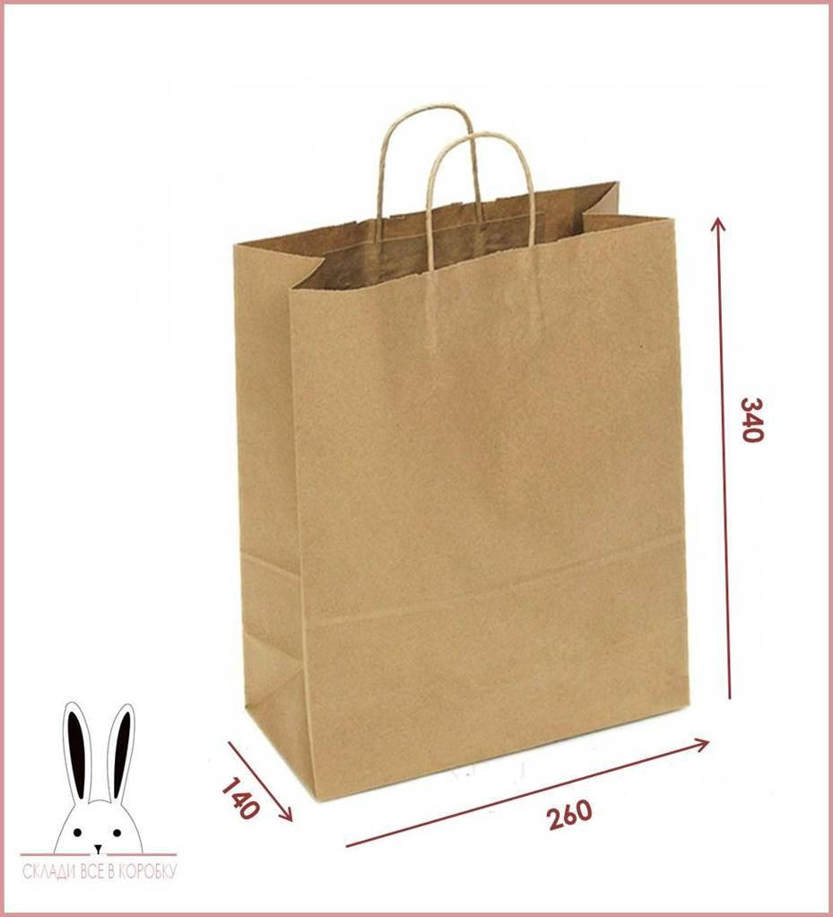 

Пакет з ручками для упаковки товарів. Крафт-пакет для подарунків пакування їжі одягу 260x140x340, Коричневый