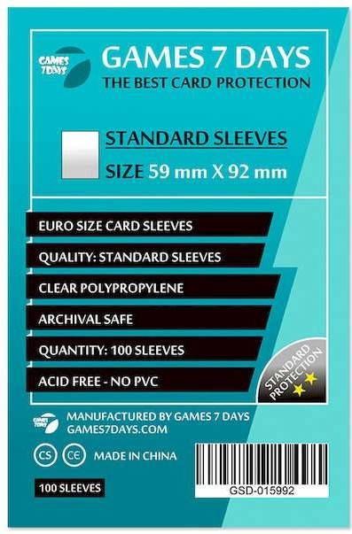 

Протекторы для карт Games7Days (59 х 92 мм, Euro, 100 шт.) (STANDART)