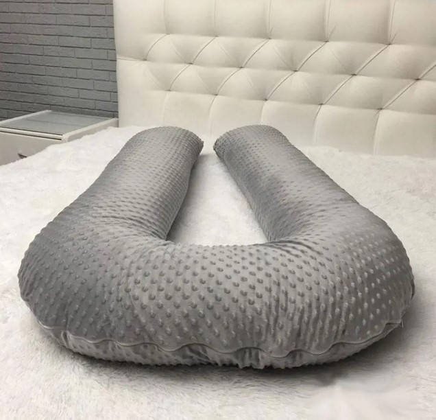 

Подушка u-образная для беременных и кормления с плюша 150 см + Наволочка на молнии, Серый
