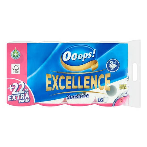 

Туалетная бумага 3-хслойная Ooops! Excellence 16шт 150 отрывов